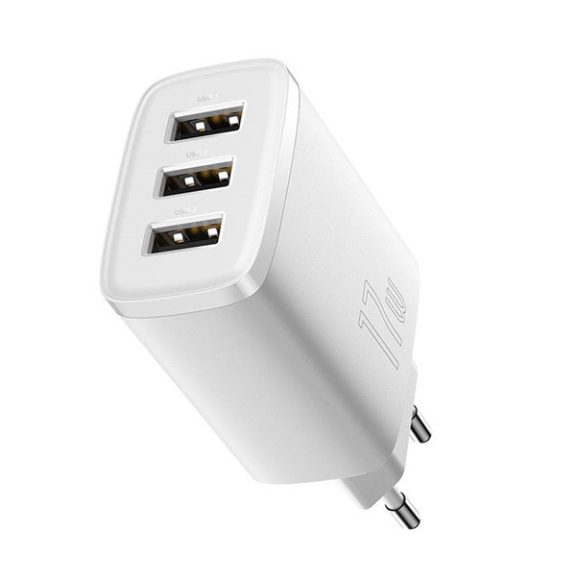 Baseus 3xUSB-A hálózati gyortöltő, 17W, fehér