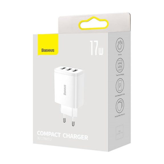 Baseus 3xUSB-A hálózati gyortöltő, 17W, fehér