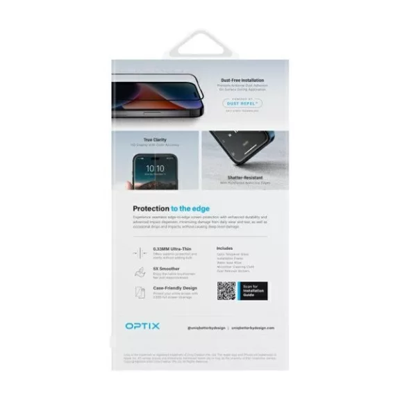 Uniq Optix Vivid Clear iPhone 16 Pro / 17 / 17 Pro tempered glass kijelzővédő fólia, átlátszó