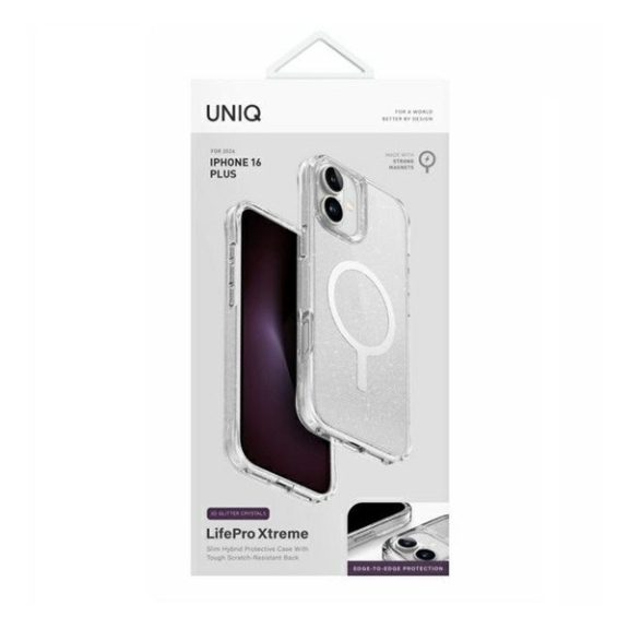 Uniq Lifepro Extreme Apple iPhone 16 Plus csillámos szilikon tok, átlátszó