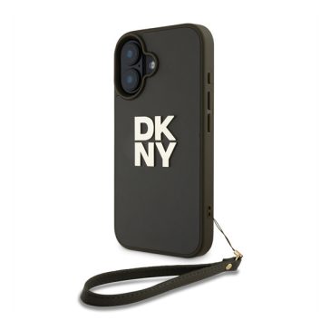   DKNY PU Leather Stack Logo iPhone 16 tok csuklópánttal, zöld