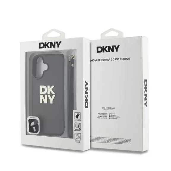 DKNY PU Leather Stack Logo iPhone 16 tok csuklópánttal, zöld