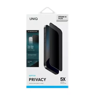   Uniq Optix Privacy iPhone 16 Plus / 15 Plus / 14 Pro Max tempered glass kijelzővédő fólia felhelyező kerettel