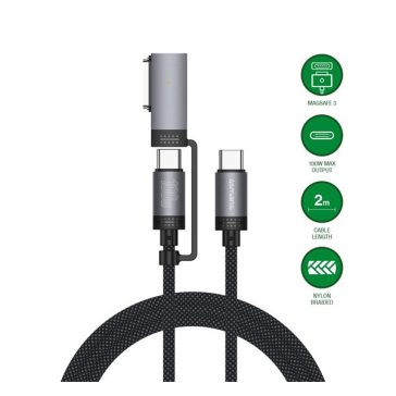   4smarts ComboCord USB-C adatkábel, MagSafe 3 adapterrel, 100W, 2m, fekete