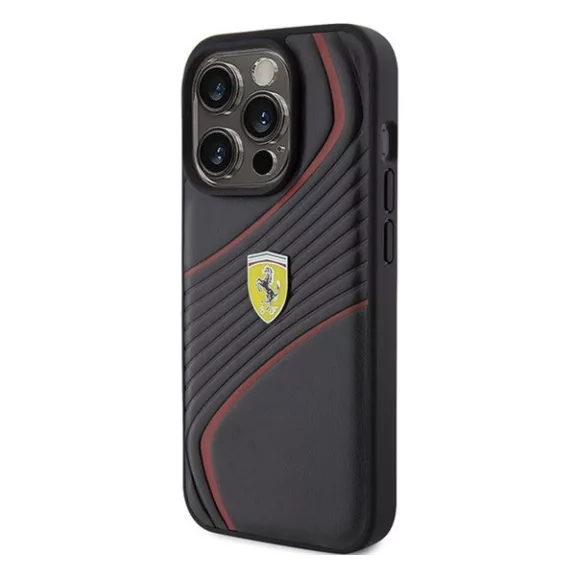 Ferrari Twist Metal Logo iPhone 15 Pro kemény hátlap tok, fekete FEHCP15LPTWK