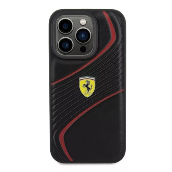 Ferrari Twist Metal Logo iPhone 15 Pro kemény hátlap tok, fekete FEHCP15LPTWK