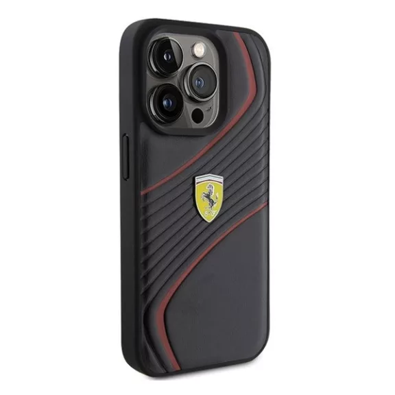 Ferrari Twist Metal Logo iPhone 15 Pro kemény hátlap tok, fekete FEHCP15LPTWK