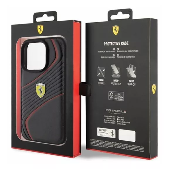 Ferrari Twist Metal Logo iPhone 15 Pro kemény hátlap tok, fekete FEHCP15LPTWK
