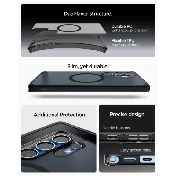 Spigen Ultra Hybrid MagFit Samsung Galaxy S25 Ultra tok, Frost Black, fekete