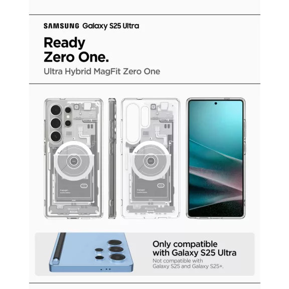 Spigen Ultra Hybrid MagFit Samsung Galaxy S25 Ultra tok, Zero One, fehér
