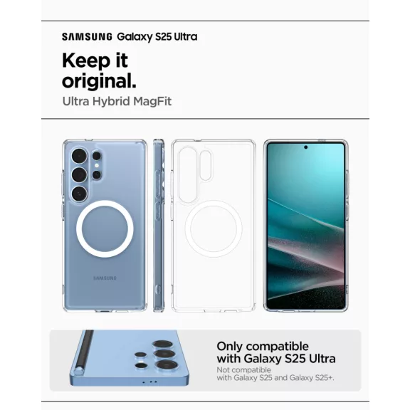 Spigen Ultra Hybrid MagFit Samsung Galaxy S25 Ultra tok, átlátszó-fehér