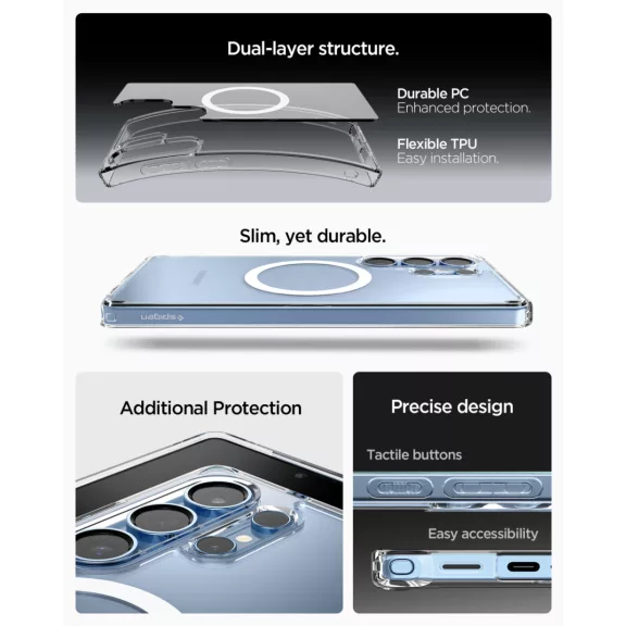 Spigen Ultra Hybrid MagFit Samsung Galaxy S25 Ultra tok, átlátszó-fehér