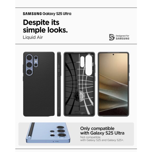 Spigen Liquid Air Samsung Galaxy S25 Ultra tok, Matte Black, fekete