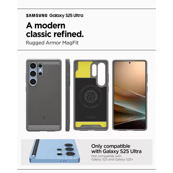 Spigen Rugged Armor MagFit Samsung Galaxy S25 Ultra tok, Marble, szürke