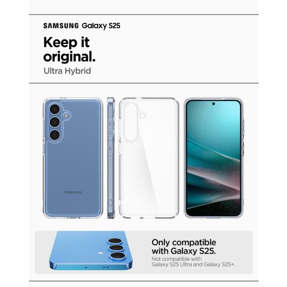 Spigen Ultra Hybrid Samsung Galaxy S25 tok, Crystal Clear, átlátszó