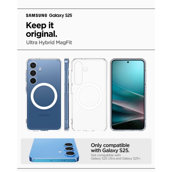 Spigen Ultra Hybrid MagFit Samsung Galaxy S25 tok, Clear White, átlátszó-fehér