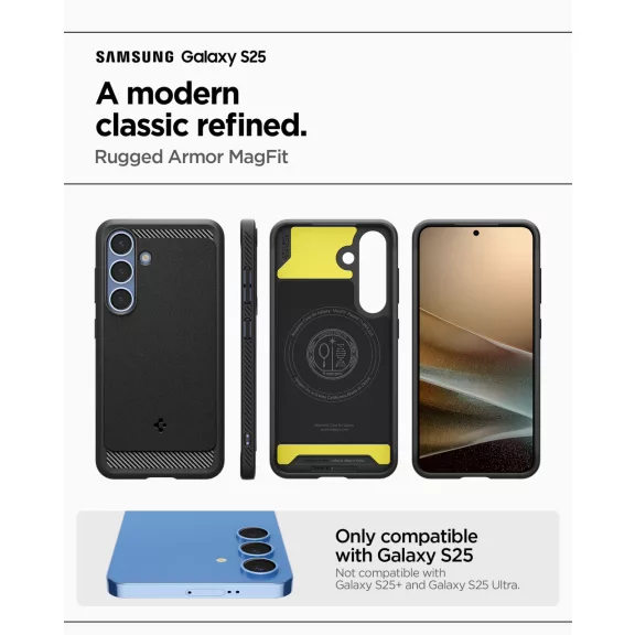 Spigen Rugged Armor MagFit Samsung Galaxy S25 tok, Matte Black, fekete