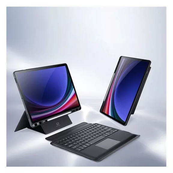 Dux Ducis DK Samsung Tab S10 Plus/S9 Plus/S9 FE Plus kihajtható tok vezeték nélküli billentyűzettel, háttérvilágítással, fekete