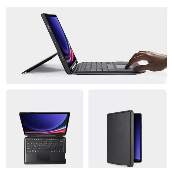 Dux Ducis DK Samsung Tab S10 Plus/S9 Plus/S9 FE Plus kihajtható tok vezeték nélküli billentyűzettel, háttérvilágítással, fekete