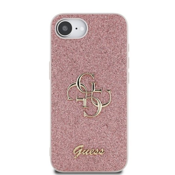 Guess PU Fixed Glitter 4G Metal Logo Apple iPhone 17e / iPhone 16e hátlap tok, rózsaszín