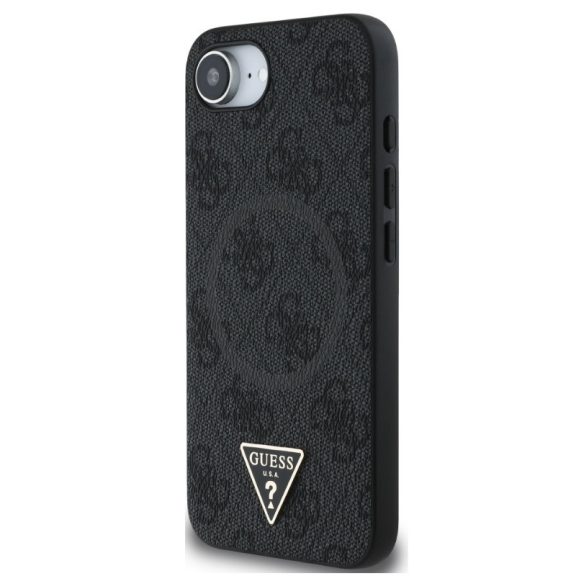 Guess PU 4G Strass Triangle Metal Logo Apple iPhone 17e / iPhone 16e MagSafe hátlap tok, fekete