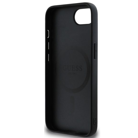 Guess PU 4G Strass Triangle Metal Logo Apple iPhone 17e / iPhone 16e MagSafe hátlap tok, fekete