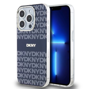   DKNY PU Leather Repeat Pattern Tonal Stripe iPhone 14 Pro Max tok, kék