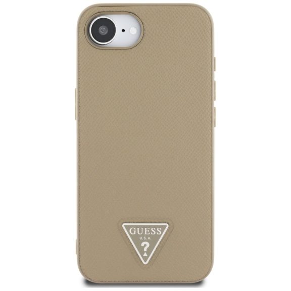 Guess Grained Triangle Apple iPhone 17e / iPhone 16e MagSafe tok, világosbarna