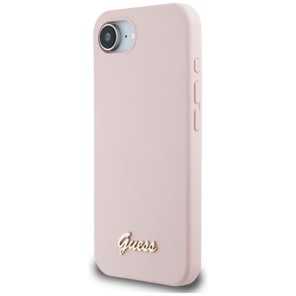 Guess Silicone Script Metal Logo Apple iPhone 17e / iPhone 16e MagSafe szilikon tok, rózsaszín