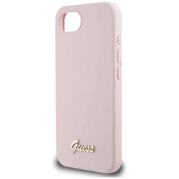 Guess Silicone Script Metal Logo Apple iPhone 17e / iPhone 16e MagSafe szilikon tok, rózsaszín