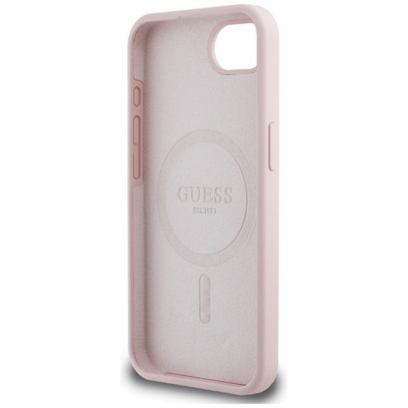 Guess Silicone Script Metal Logo Apple iPhone 17e / iPhone 16e MagSafe szilikon tok, rózsaszín