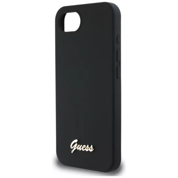 Guess Silicone Script Metal Logo Apple iPhone 17e / iPhone 16e MagSafe szilikon tok, fekete