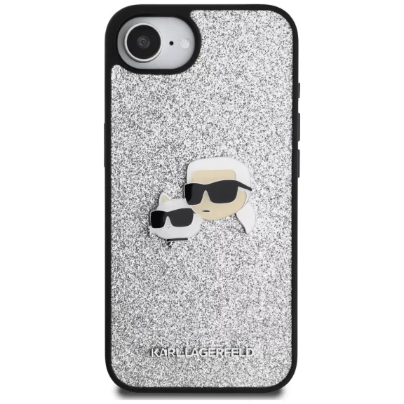 Karl Lagerfeld Fixed Glitter Ikonik Metal Pin Apple iPhone 17e / iPhone 16e hátlap tok, ezüst