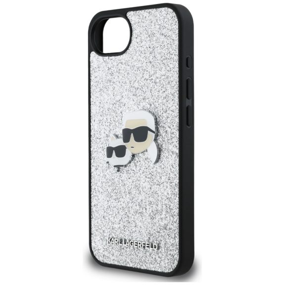 Karl Lagerfeld Fixed Glitter Ikonik Metal Pin Apple iPhone 17e / iPhone 16e hátlap tok, ezüst