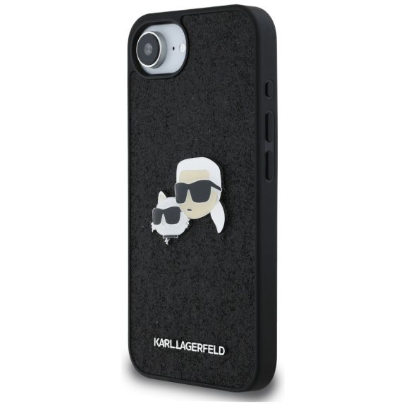Karl Lagerfeld Fixed Glitter Ikonik Metal Pin Apple iPhone 17e / iPhone 16e hátlap tok, fekete