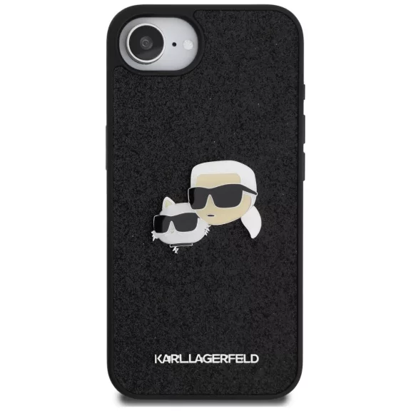 Karl Lagerfeld Fixed Glitter Ikonik Metal Pin Apple iPhone 17e / iPhone 16e hátlap tok, fekete