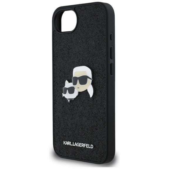 Karl Lagerfeld Fixed Glitter Ikonik Metal Pin Apple iPhone 17e / iPhone 16e hátlap tok, fekete