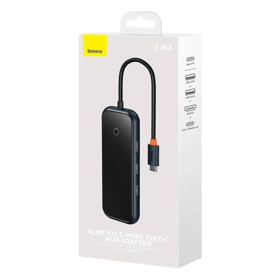 Baseus AcmeJoy 5 az 1-ben hub, USB-C - 2xUSB-A 3.0, USB-A 2.0, USB-C PD, HDMI, sötétszürke