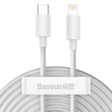   Baseus Simple Wisdom USB-C-Lightning adat/töltőkábel PD, 20W, 1,5m, fehér, 2db