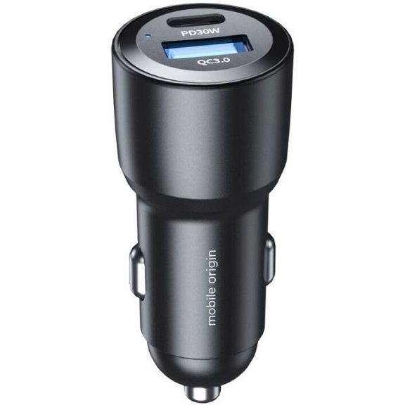 Mobile Origin autós töltő, USB, USB-C, 60 W, fekete