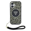 Guess IML Leopard Triangle Logo Strap iPhone 16 MagSafe hátlap tok, barna