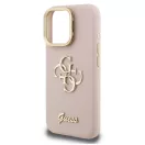 Guess PU Grained 4G Logo Stand Camera Frame iPhone 16 Pro hátlap tok kitámasztóval, rózsaszín