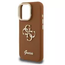 Guess PU Grained 4G Logo Stand Camera Frame iPhone 16 Pro Max hátlap tok kitámasztóval, barna
