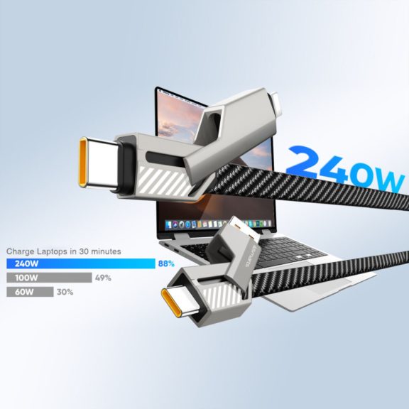 4smarts ComboCord USB-C / USB-C / USB-A töltő és adatkábel, 240W, 1,5m, kulcstartó kábellel, szürke