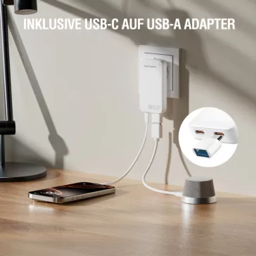   4smarts FlatPlug Slim Dual USB-C hálózati adapter, 65W GaN, fehér