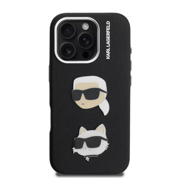 Karl Lagerfeld Grained PU K&CH Heads iPhone 15 Pro hátlap tok, fekete