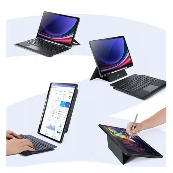 Dux Ducis DK Samsung Tab S9/ S9FE/ S10FE / S10 Lite kihajtható tok vezeték nélküli billentyűzettel, fekete