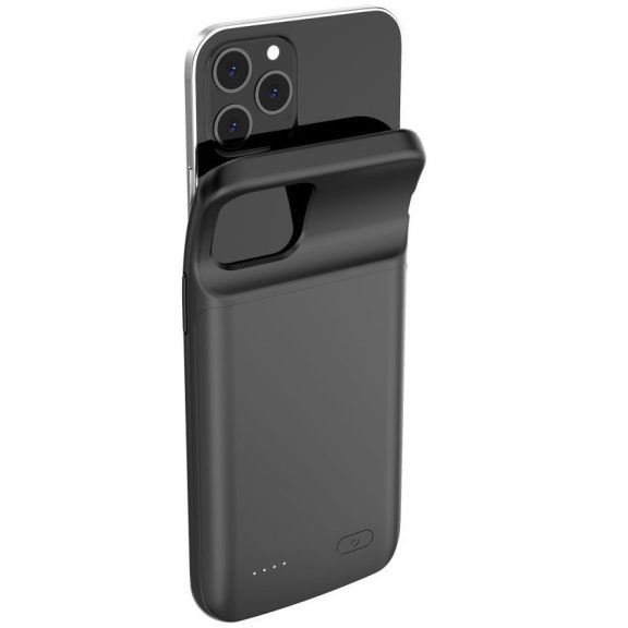 Apple iPhone 12 / 12 Pro, Szilikon tok, műanyag hátlap + Akkumulátor, 4800 mAh, LED-es, Tech-Protect PowerCase, fekete