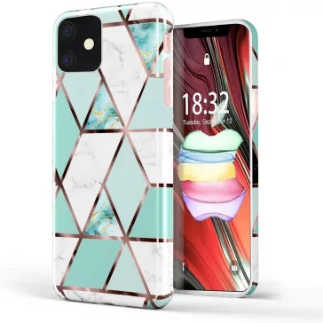   Samsung Galaxy A51 5G SM-A516F, Szilikon tok, sokszöges márvány minta, Wooze Geometric Marble, színes/zöld