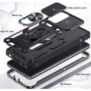 Apple iPhone XS Max, Műanyag hátlap védőtok és előlapi keret, szilikon belső, közepesen ütésálló, kamera védelem, telefontartó gyűrű, Wooze Military Armor, piros/rózsaszín